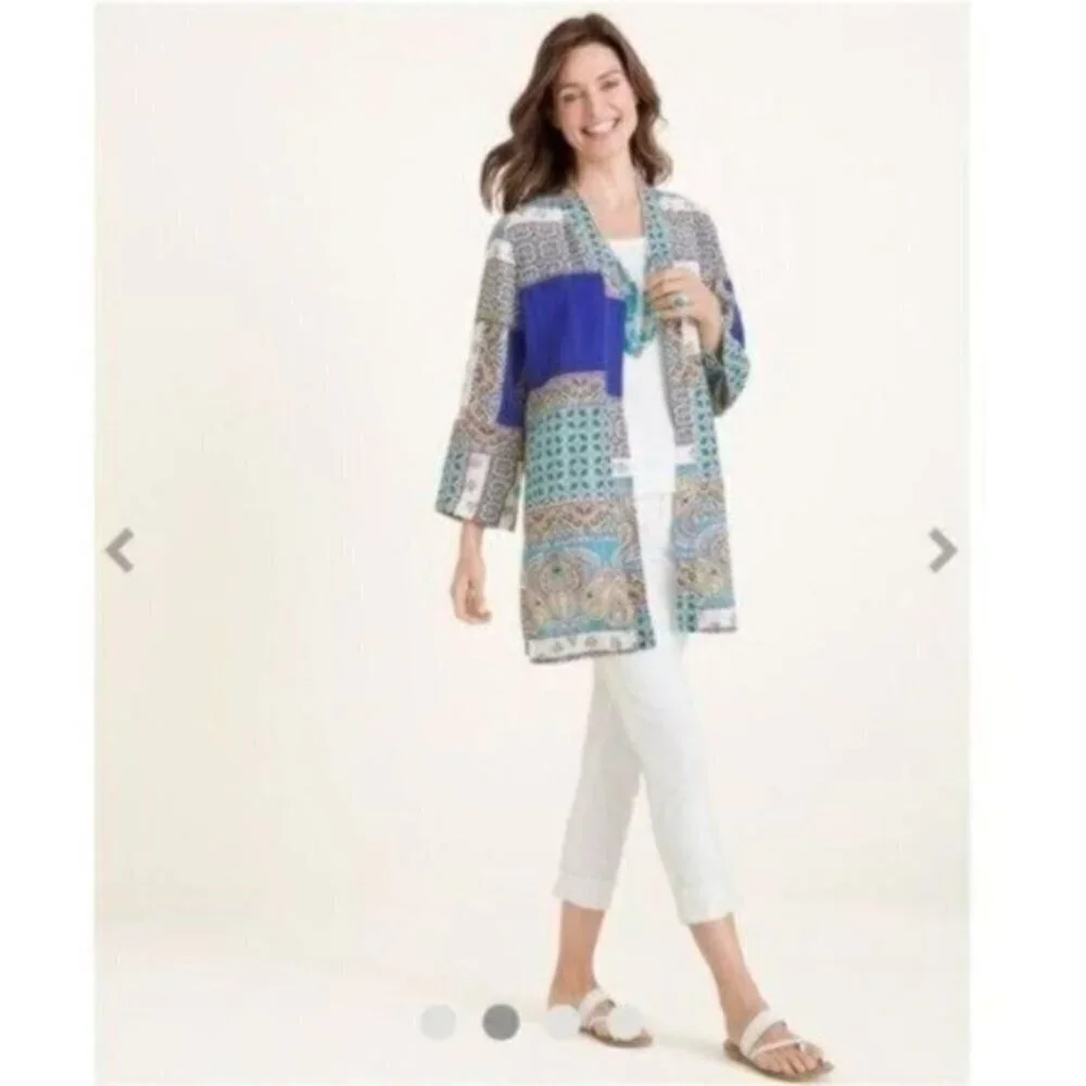 Chico’s Patchwork Linen Kimono Duster Jacket